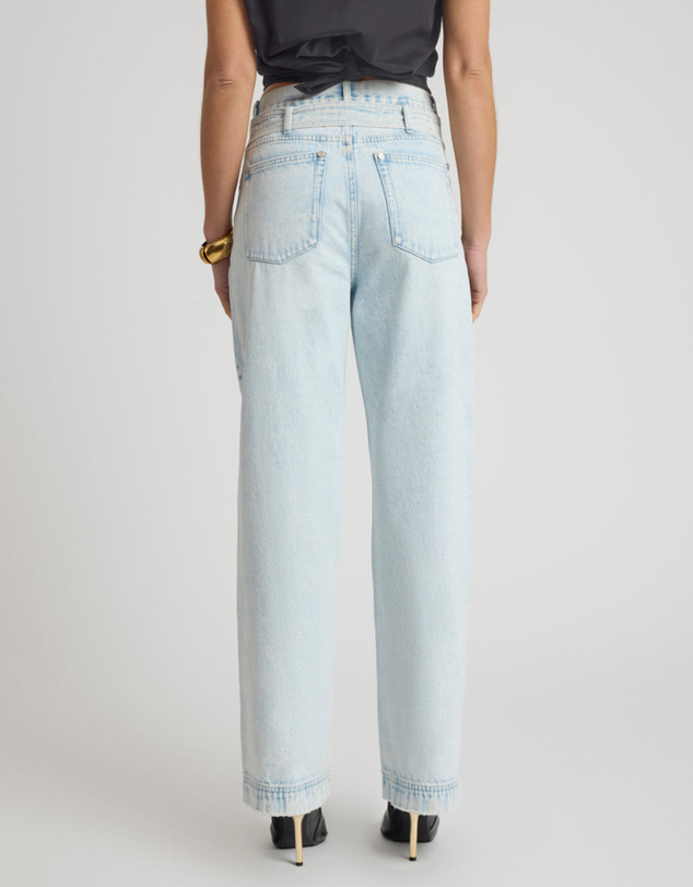ONE TEASPOON - Jackson Belted Mid Waist Wide Leg Denim Jeans - Beach Blue