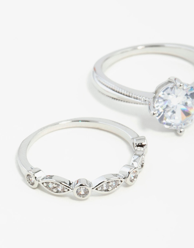 Lovisa - Silver Round Stone Cubic Zirconia Triple Ring Stack