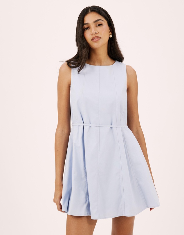 Atmos&Here - Willow Linen Blend A-Line Mini Dress with Top Stitching Detail