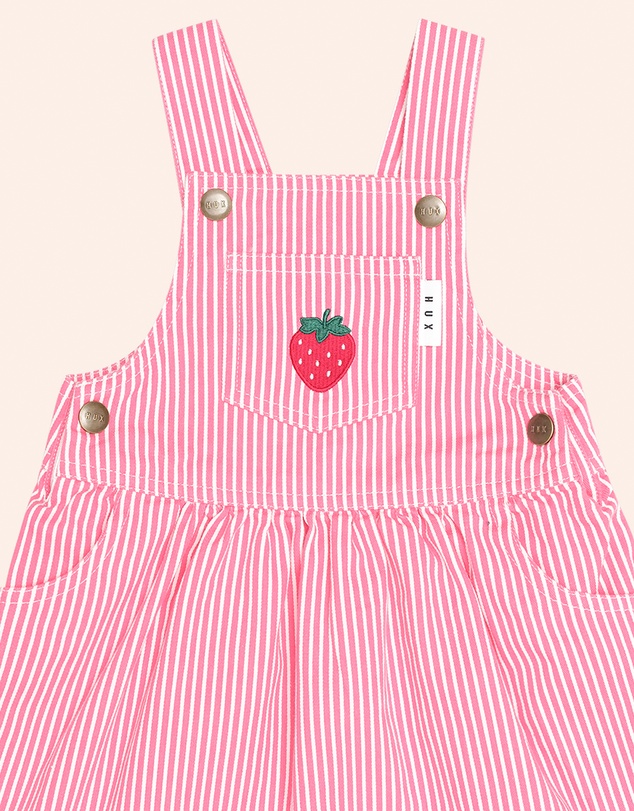 Huxbaby - Strawberry Embroidered Stripe Pinafore Dress - Babies-Kids