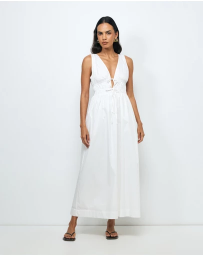 AERE - Indie Cotton Tie Front Midi Dress