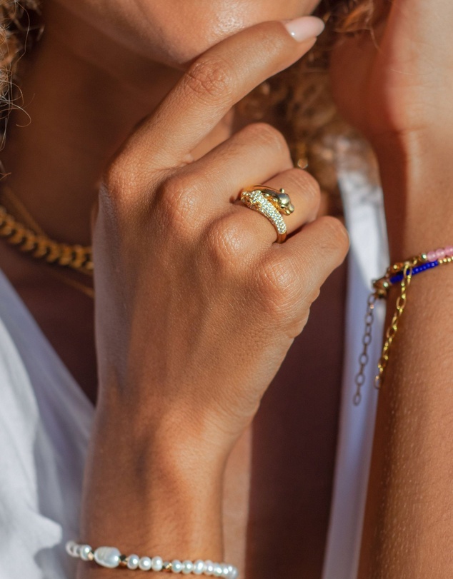 Nialaya Jewellery - Women's Twisted Panther Ring in Gold