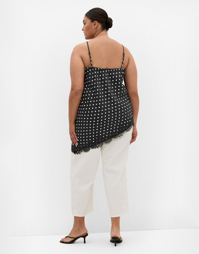 City Chic - Plus size Lace Spot Print Asymmetrical Satin Cami - black