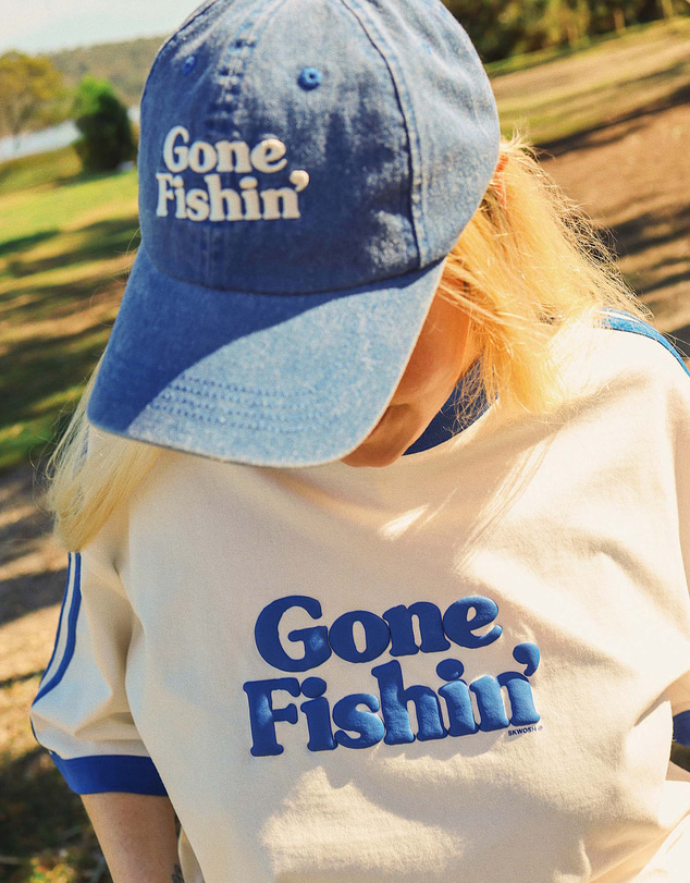 Skwosh - Gone Fishin' Men's Boxy Ringer Tee in Off White