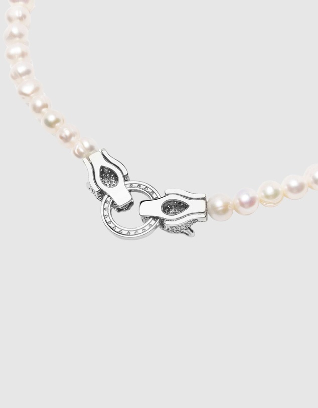 Nialaya Jewellery - Pearl Choker with Double Panther Head in Silver