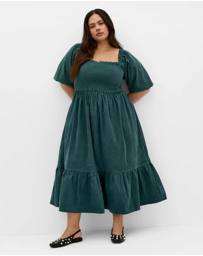 City Chic - Plus size Molli Corduroy Midi Dress - emerald