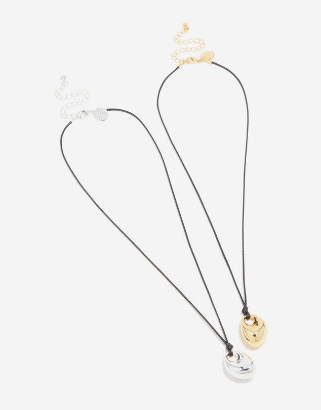 Lovisa - Mixed Metal Plated Organic Oval Black Cord Necklaces 2-Pack