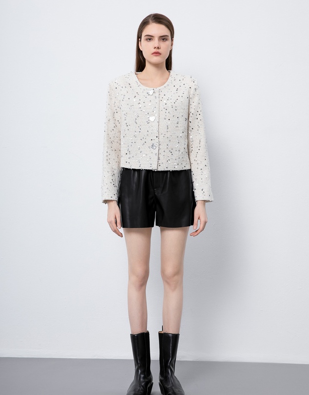 Glamorous - Sequinned love button tweed coat