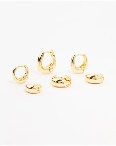 Lovisa - Gold Plated Brass Graduating Taper Hoop Earrings 3-Pack