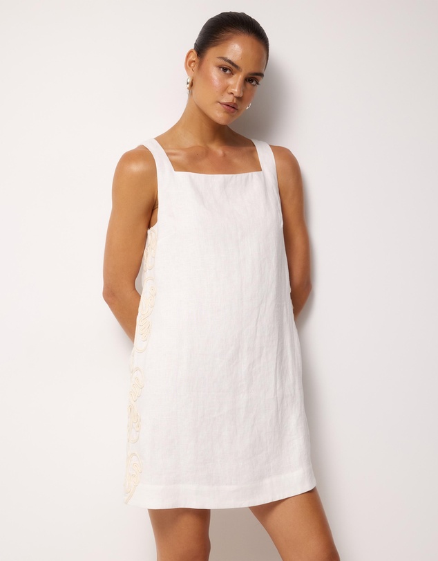 AERE - Quinn Embroidered Linen Mini Dress