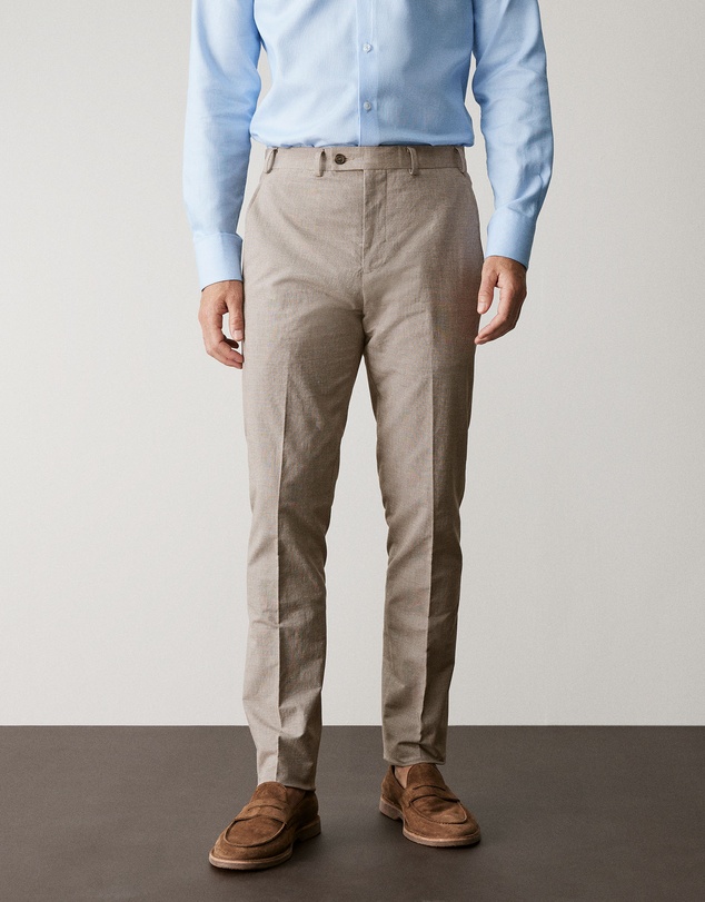 Trenery - Italian Cotton Linen Check Slim Pant in Latte