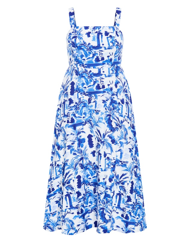 City Chic - Plus size Collins Palm Print Maxi Dress - blue