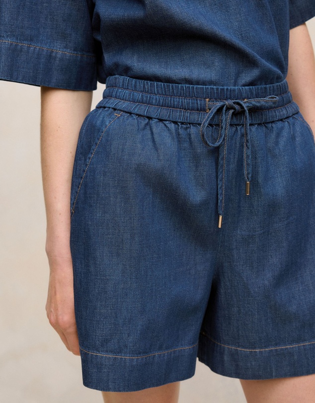 Trenery - Soft Denim Drawcord Short in Mid Blue