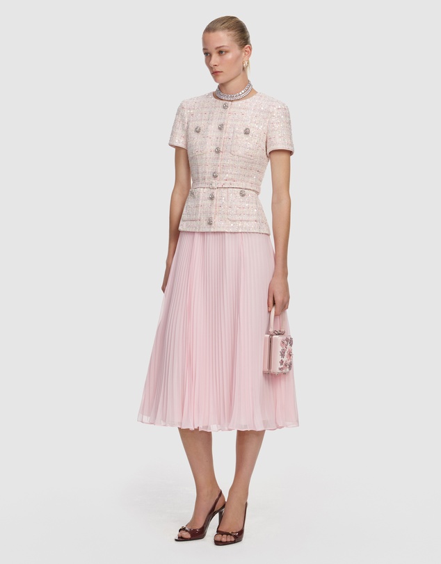 Self Portrait - Pink Sequin Boucle Tailored Midi Dress