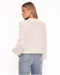 Petal & Pup - Fitzgerald Pointelle Polo Sweater - Cream