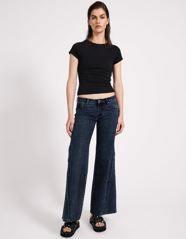 ONE TEASPOON - Johnnies Low Waist Wide Leg Flared Denim Jeans - Indigo Blue