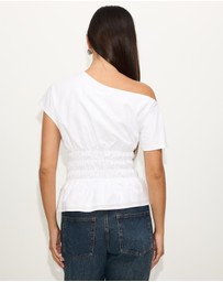 Dazie - Crushing On You Ruched One Shoulder Linen Blend Top