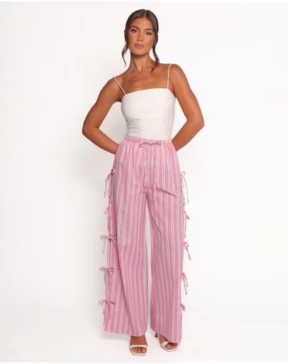 Petal & Pup - Ashton Tie Detail Pant - Pink Green Stripe
