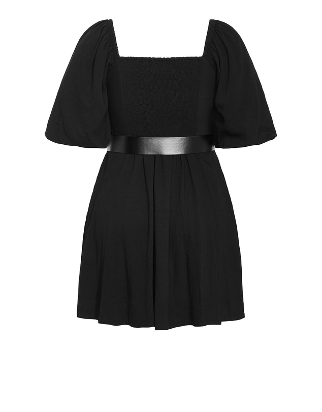 City Chic - Plus size Collins Puff Sleeve Belted Mini Dress - black