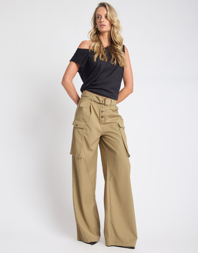 ONE TEASPOON - Elemental High Waist Tencel Cargo Pants - Khaki