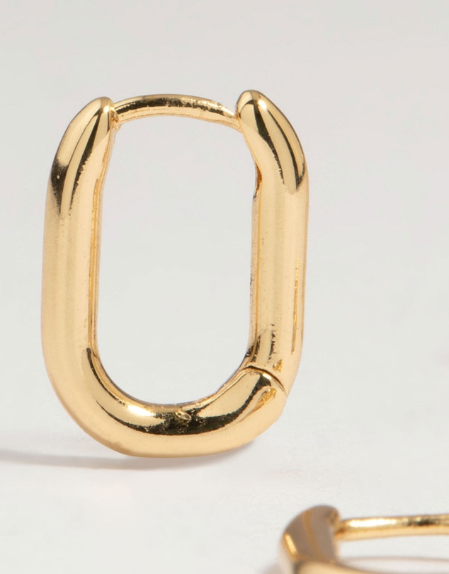 Lovisa - Gold Plated Brass Oval Plain & Cubic Zirconia Huggie Earrings 2-Pack