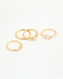 Lovisa - Gold Plated Cubic Zirconia Leaf Marquise Rings 4-Pack