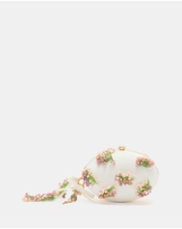 Self Portrait - Satin Floral Beaded Oval Clutch