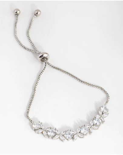 Lovisa - Silver Cubic Zirconia Navette Flower Toggle Tennis Bracelet
