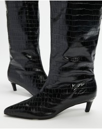 AERE - Nara Knee High Heeled Leather Boots
