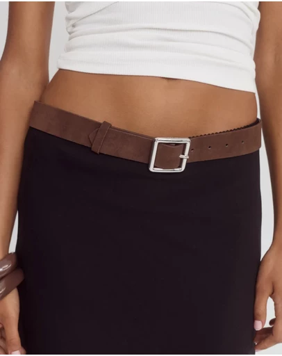 CENDRE - Beckett Belt Chocolate Suede Silver