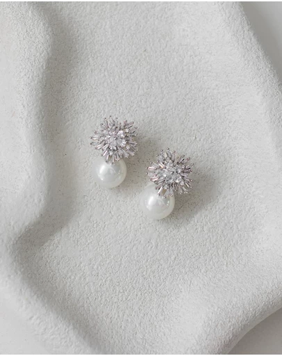 The White Collection - Ivy - Statement Silver Pearl Bridal Earrings