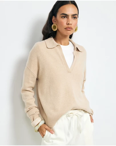 AERE - Asha Merino Wool Blend Polo Knit