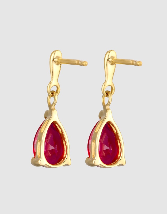 Elli Jewelry - Ruby Teardrop Stud Earrings in Gold-Plated 925 Silver