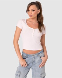 EDIKTED - Pointelle Henley T Shirt
