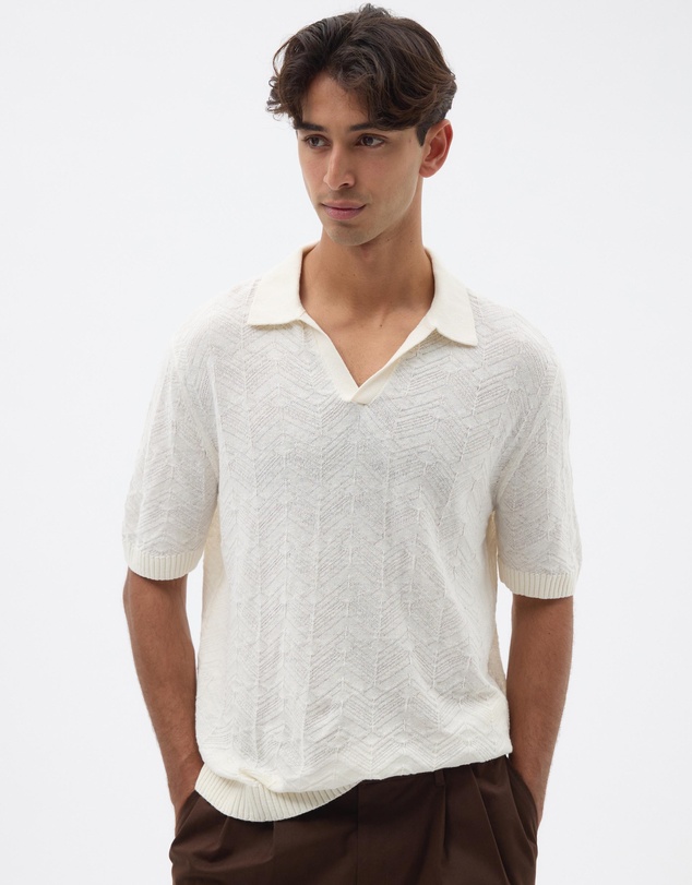 AERE - Resort Linen Blend Textured Polo
