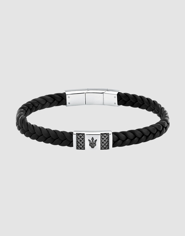Maserati - Maserati Men's Gun Metal Leather Bracelet