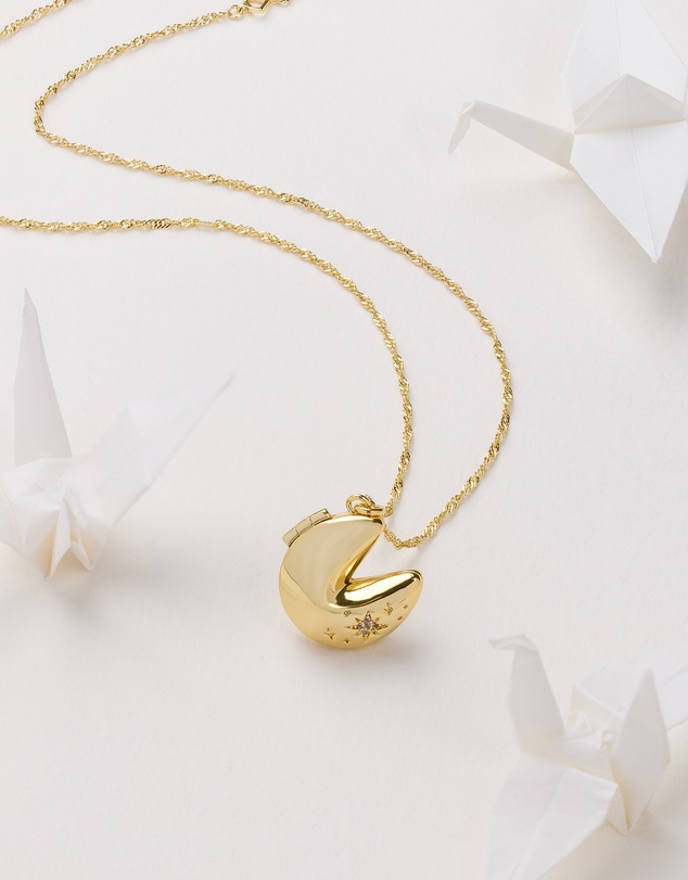 Wanderlust + Co - Fortune Cookie Gold Locket Necklace