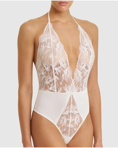 Natori - Fleur Thong Cut Halter Lace Lingerie Bodysuit