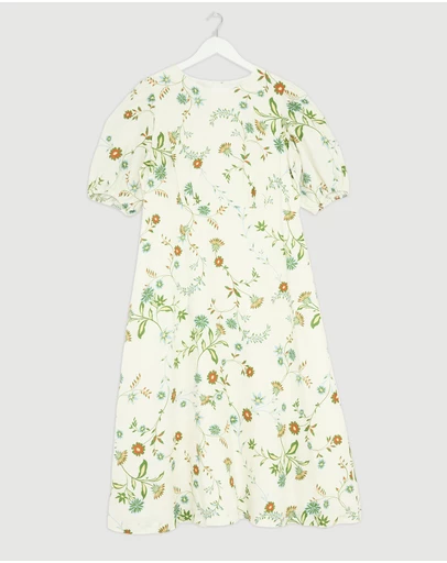 Revibe - Repaired AERE Clea Linen Puff Sleeve Midi Dress - AU 18