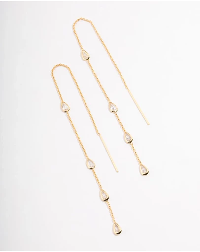Lovisa - Gold Plated Station Pear Thread Through Earrings