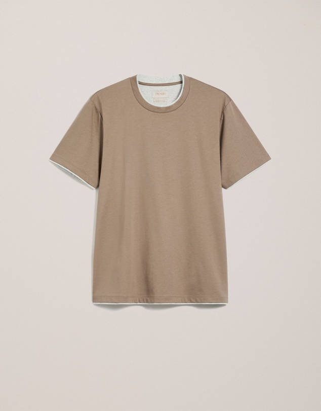 Trenery - Mercerised Cotton Layered T-shirt in Dark Taupe