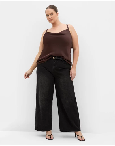 City Chic - Plus size Cowl Neck Satin Cami - truffle