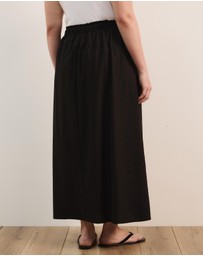 Atmos&Here Curvy - Amber Cotton Linen Blend Waist Tie A-Line Midi Skirt