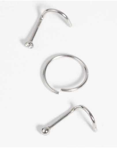 Lovisa - Surgical Steel Nose Stud & Ring Pack with Diamantes