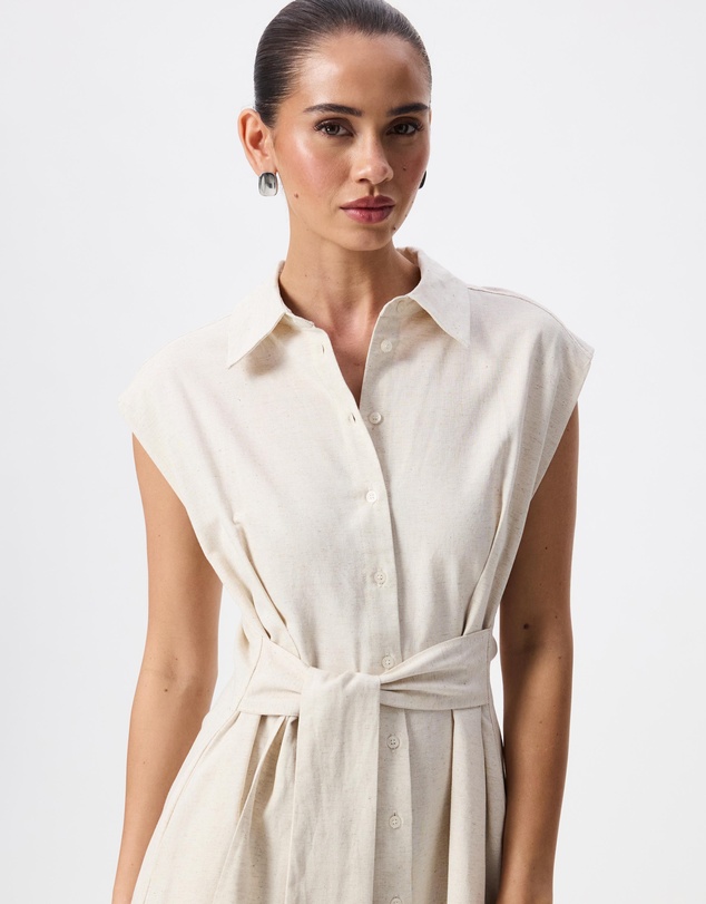 Tussah - Joanna Linen Blend Tie Front Midi Shirt Dress