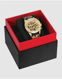 GUESS - ICONIC 40TH Animal 39mm Gold-Tone Case Black Silicone Strap