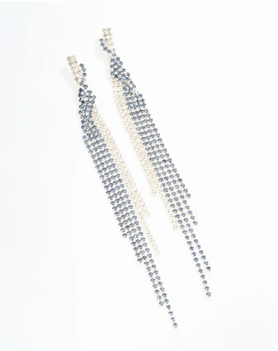 Lovisa - Silver Blue Diamante Twisted Chain Drop Earrings