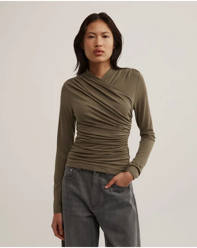 Witchery - Wrap Long Sleeve Jersey Top