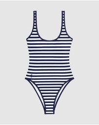 Polo Ralph Lauren - Pique Stripe High Leg Low Back One Piece Swimsuit