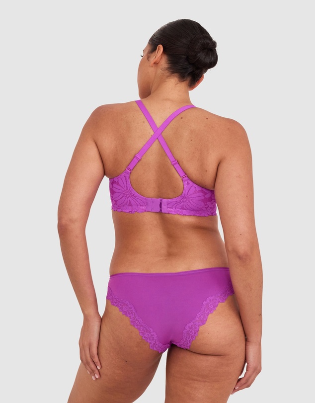 Bras N Things - Nkd High Leg Lace Brazilian Knicker - Purple